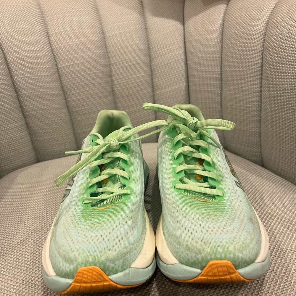 Hoka Women's Mach X Mint and Orange Running Shoes - Picture 4 of 9